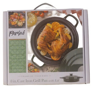 Parini 8 inch Cast Iron Grill Pan With Lid